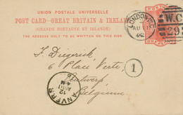 GB 1892 QV 1d Orangered Superb Postcard With Barred Duplex-cancel "LONDON-W.C. / W.C / 29" NEW LATEST USAGE - Briefe U. Dokumente