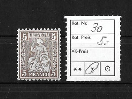 1862 STEHENDE HELVETIA → Weisses Papier      ►SBK-30*◄ - Unused Stamps