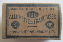 GROSSE BOITE ALLUMETTES FRANCAISES 100 VIDE MANUFACTURES DE L ETAT CONTRIBUTIONS INDIRECTES OBJET LIE AU TABAC - Boites D'allumettes