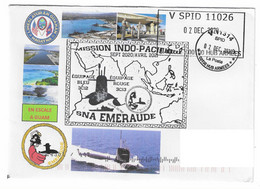 SPB 4 - SNA EMERAUDE Mission INDO-PACIFIQUE 2021 -2 Equipages  CACHET RECTANGULAIRE SPID V 11026 + ROND  V 11314 - Naval Post