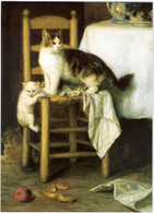 Chats  -mother With Kitten -katzen - Poesjes  Op Stoel - Katzen