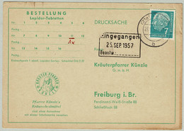 Deutsche Bundespost 1957, Postkarte Kräuter Pfarrer Künzle Ahaus - Freiburg, Naturheilkunde / Naturopathy - Pharmacy