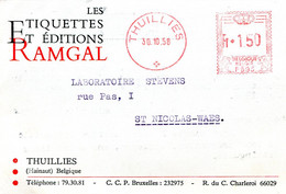 1958 Kaart Van RAMGAL Thuillies - Rode Machine Frankering - Etiquettes Et Editions - Storia Postale