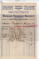 87- ST SAINT YRIEIX - RARE FACTURE GARAGE CHARLES GAYOUT-AJUSTEUR MECANICIEN-AGENCE CITROEN- CHAPEYROUT PHARMACIEN-1932 - Automobile