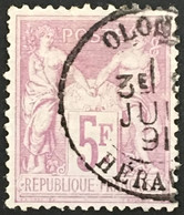 YT 95 TTB Olonzac Hérault (33) (°) SAGE 1877-80 (type II) 5Fr Lilas-rose Sur Lilas Pâle (100 Euros) France – Amscol3 - 1876-1898 Sage (Tipo II)