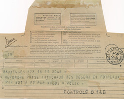 TELEGRAMME " NICE CENTRAL TG Alpes Maritimes 11/2/40 " Censure CONTROLE O 14 O Bruxelles Etranger Belgique - Oorlog 1939-45