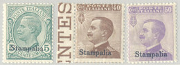 ITALIA ISOLE DELL'EGEO STAMPALIA 1912 5, 40, 50 C. (Sass. 2, 6, 7) NUOVI INTEGRI ** - Aegean (Stampalia)