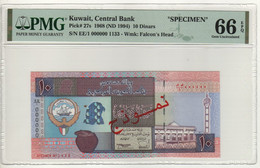 KUWAIT  10 Dinars  P27s    " SPECIMEN "   ( 1994 )   PMG-66 EPQ - Koweït