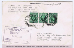 Ireland Airmail 1935 RAS First Flight Cover (new Contract) BELFAST 2 DEC To Liverpool, RAILWAY AIR SERVICES LTD - Aéreo