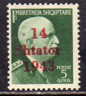 ALBANIA OCCUPAZIONE TEDESCA 1943 EFFIGIE RE VITTORIO EMANUELE III 5q MNH - Duitse Bez.: Albanië