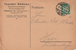 B 80) Firmen-PK Theodor Addicks, Wein-Großagentur, OLDENBURG  I.O., Orts-Postkarte Gelaufen Am 20.8.1924 - Oldenburg