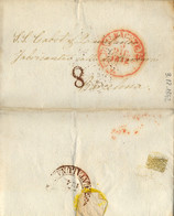 1842 ALBACETE , CARTA CIRCULADA A BARCELONA , BAEZA EN ROJO , PORTEO , LLEGADA - ...-1850 Vorphilatelie