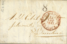 1843 ALBACETE , CARTA CIRCULADA A BARCELONA , BAEZA EN MARRÓN  , PORTEO , LLEGADA - ...-1850 Prephilately