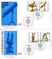 13132) BRD - ✉ Mi 1090 / 1093 2FDC - Optische Instrumente, Jugendmarken 1981 - FDC: Sobres