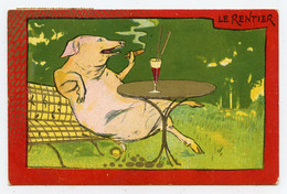 Cochon,pig.animaux Habillés De Forme Humaine. Cigare,Cocktail.  "   Le Rentier  " - Cochons