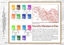 Faciale > 8.5 €  MARIANNE DU 14 JUILLET Sur Feuillet CEF 1er Jour N°té De 2002 N°YT 3443 à 57 Parf état FDC - 1997-2004 Marianne Du 14 Juillet