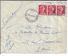 NEUILLY Sur SEINE Enveloppe Pneumatique 15 F Muller Rouge Yv 1011 Dest Paris 47 Via Paris Bourse PN Ob 17 10 1956 - Cartas & Documentos