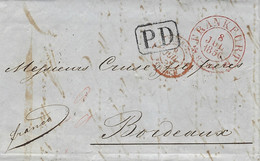 1856 - Letter From FRANKFURT  ( Red Postmark) To Bordeaux  + Franco + Nice P.D. Black Framed - Brieven En Documenten