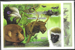 Togo 2 Different Sheets Mnh ** 1997 17 Euros Scouts Animals Bird Ape Mushroom Champignons For Less 12 % - Togo (1960-...)