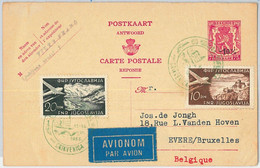 65942 - BELGIUM -   POSTAL STATIONERY  CARD Sent From YUGOSLAVIA ! 1953 - Other & Unclassified