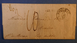 B86 FRANCE PRINCIPAUTé MONACO LETTRE 1844 MARSEILLE POUR MONACO MENTON + TEMOIGNAGE SUR 3 FEUILLES - ...-1885 Préphilatélie