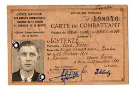VP18.594 - MILITARIA - PARIS 1953 - Carte Du Combattant - Mr R.V. ICHTERTZ à PANTIN - Documents