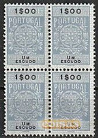 Fiscal/ Revenue, Portugal - Estampilha Fiscal, Série De 1940 -|- 1$00 - Block MNH** - Ungebraucht