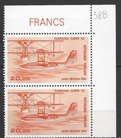 FRANCE 1895 TIMBRE POSTE AERIENNE 58b CURIOSITE BLOC 2 TIMBRES COIN FEUILLE HYDRAVION CAMS 53 - Aéreo