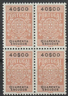 Fiscal/ Revenue, Portugal - Estampilha Fiscal, Série De 1940 -|- 40$00 - Block MNH** - Nuovi