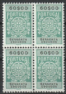 Fiscal/ Revenue, Portugal - Estampilha Fiscal, Série De 1940 -|- 60$00 - Block MNH** - Nuovi