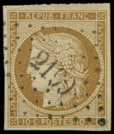 EMISSION DE 1849 - 1    10c. Bistre-jaune, Obl. PC 2199, TTB - 1849-1850 Cérès