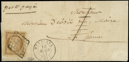 Let EMISSION DE 1849 - 1    10c. Bistre-jaune, Obl. GRILLE S. LSC, Càd T15 MEZIEUX 10/3/51, Taxe 1 ANNULEE Plume, Mentio - 1849-1876: Klassieke Periode