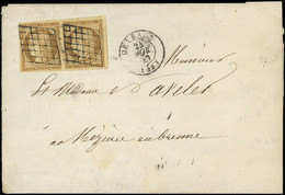 Let EMISSION DE 1849 - 1    10c. Bistre-jaune, PAIRE Obl. GRILLE S. LAC, Càd T15 ORLEANS 24/11/50, TB - 1849-1876: Klassieke Periode