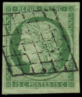 EMISSION DE 1849 - 2    15c. Vert, Obl. GRILLE, Grandes Marges, TTB - 1849-1850 Cérès