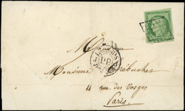 Let EMISSION DE 1849 - 2    15c. Vert, Grandes Marges, Obl. GRILLE S. LSC De Paris Pour Paris 25/8/50, Cachet Noir J Lev - 1849-1876: Klassieke Periode