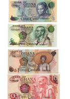 GHANA 1 2 5 AND 10 CEDIS 1977-78 SERIES 4 PCS BANKNOTES UNCIRCULATED - Ghana