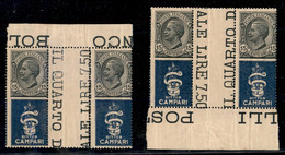 Regno - Pubblicitari - 1925 - 15 Cent Campari (1) - Due Coppie Angolari (posiz. 10/51 + 50/91) Con Interspazio Al Centro - Other & Unclassified