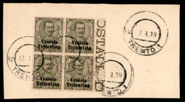 Occupazioni I Guerra Mondiale - Trentino-Alto Adige - 1918 - Tripla Soprastampa - 45 Cent (25) In Quartina Su Frammento  - Other & Unclassified