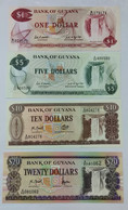 GUYANA 1 5 10 AND 20 DOLLARS 1978 SERIES 4 PIECES BANKNOTES SET UNCIRCULATED - Guyana