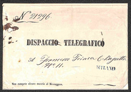 Prefilateliche E Documenti - Italia - Dispacci Telegrafici - 1861 - Busta Speciale Con Quattro Dispacci In Codice Da Lug - Other & Unclassified