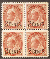 1899 2c On 3c Rose-carmine, SG 172 Or Unitrade 88, Fine Never Hinged Mint Block Of Four. (4 Stamps) For More Images, Ple - Altri & Non Classificati