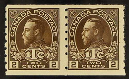1916 (AUG) 2c+1c Brown War Tax, Die II, Imperf X Perf 8 Coil Stamp, SG 243 Or Unitrade MR7, Fine Never Hinged Mint Horiz - Altri & Non Classificati