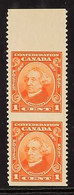 1927 1c Orange Confederation Anniversary, VERTICAL PAIR IMPERF HORIZONTAL, Unitrade 141c, Very Fine Never Hinged Mint. F - Altri & Non Classificati