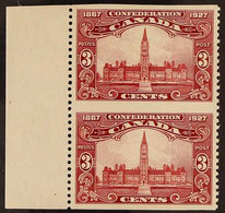 1927 3c Brown-carmine Confederation Anniversary, VERTICAL PAIR IMPERF HORIZONTAL, Unitrade 143c, Very Fine Never Hinged  - Altri & Non Classificati