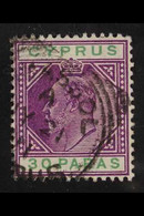 1904-10 KEVII  30pa Purple And Green, Broken Top Left Triangle Variety, SG 63b, Used With Limassol Squared Circle Dated  - Other & Unclassified