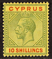 1923 10s Green And Red On Pale Yellow, Watermark Multi Crown CA, SG 100, Fine Mint. For More Images, Please Visit Http:/ - Other & Unclassified