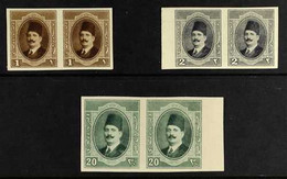 1923-25 KING FUAD IMPERF PAIRS 1m Dark Brown, 2m Pale Black And 20m Green IMPERF PAIRS On Unwatermarked, Ungummed Paper  - Altri & Non Classificati