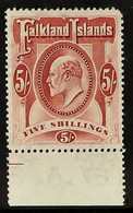 1904-12 KEVII 5s Red, MCA Wmk, SG 50, Fine Mint Marginal With Short Corner Perf. For More Images, Please Visit Http://ww - Falkland