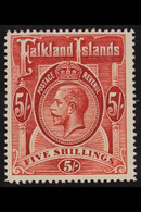 1912 5s Deep Rose Red, Wmk MCA, Geo V, SG 67, Very Fine Mint. For More Images, Please Visit Http://www.sandafayre.com/it - Falkland