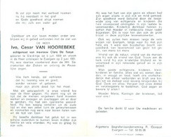 Doodsprentje Van Hoorebeke Ivo Cesar   	05-07-1900 Sleidinge	02-06-1981 Evergem	Echtgenoot Van Clara De Taeye - Avvisi Di Necrologio